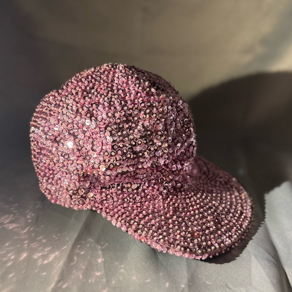 Sequined Embellished Pink Baseball Cap Youth Small